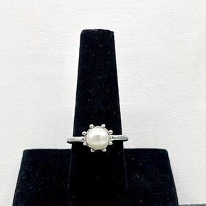 3/$20 Classic Silver Tone Faux Pearl Solitaire Ring